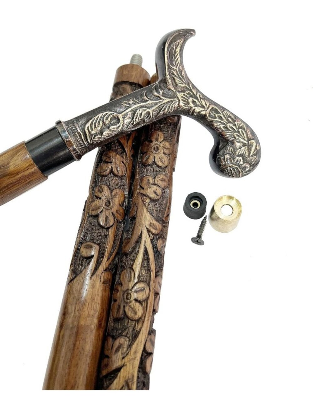 Stylish Handcrafted Floral Brass Handle Walking Cane for Men & Women - Elegant